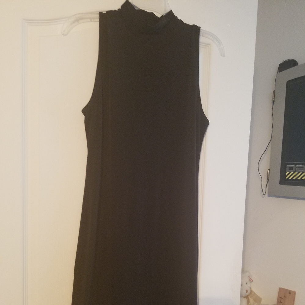 Sleeveless turtleneck bodycon dress.